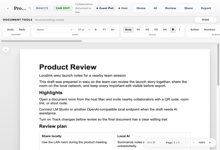 A guest browser window showing the same document joined as Guest iPad.